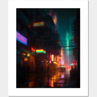 Bright Neon Cityscape Posters and Art